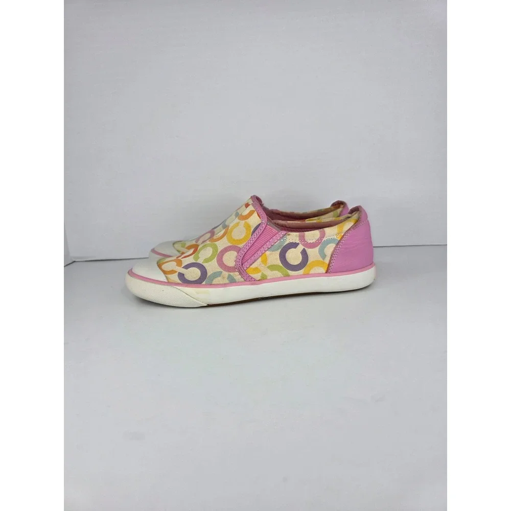 Coach Beale Slip On Sneakers Womens 6.5 Pink Multicolor Canvas Leather Logo Y2K